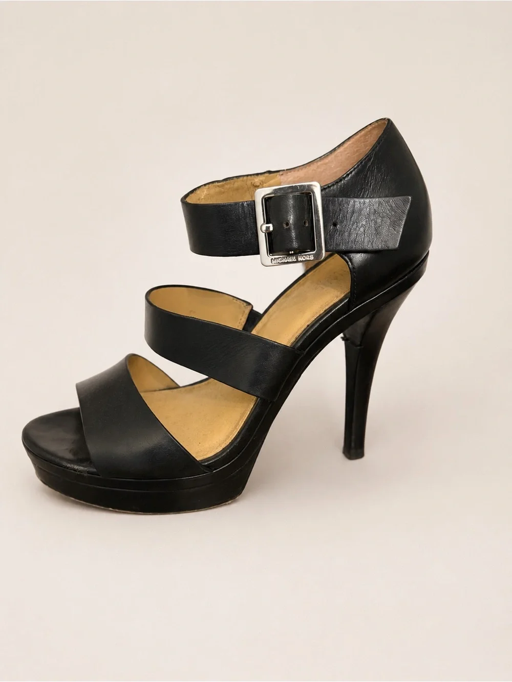 Michael Kors Black Leather Triple-Strap Platform Stiletto Sandals